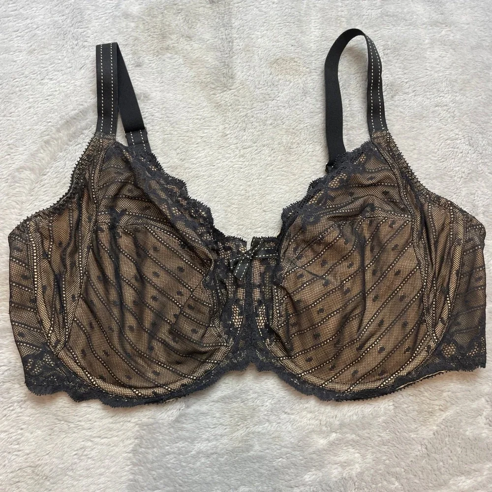 Chantelle Rive Gauche Lace Bra Size 40DDDD Black Full Coverage Unlined Underwire